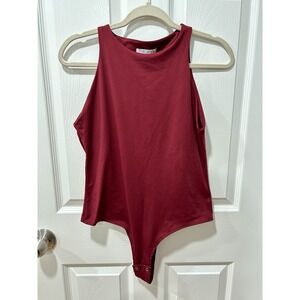 REORIA Tank Bodysuit for Women Halter Neck Sleeveless Burgundy Large